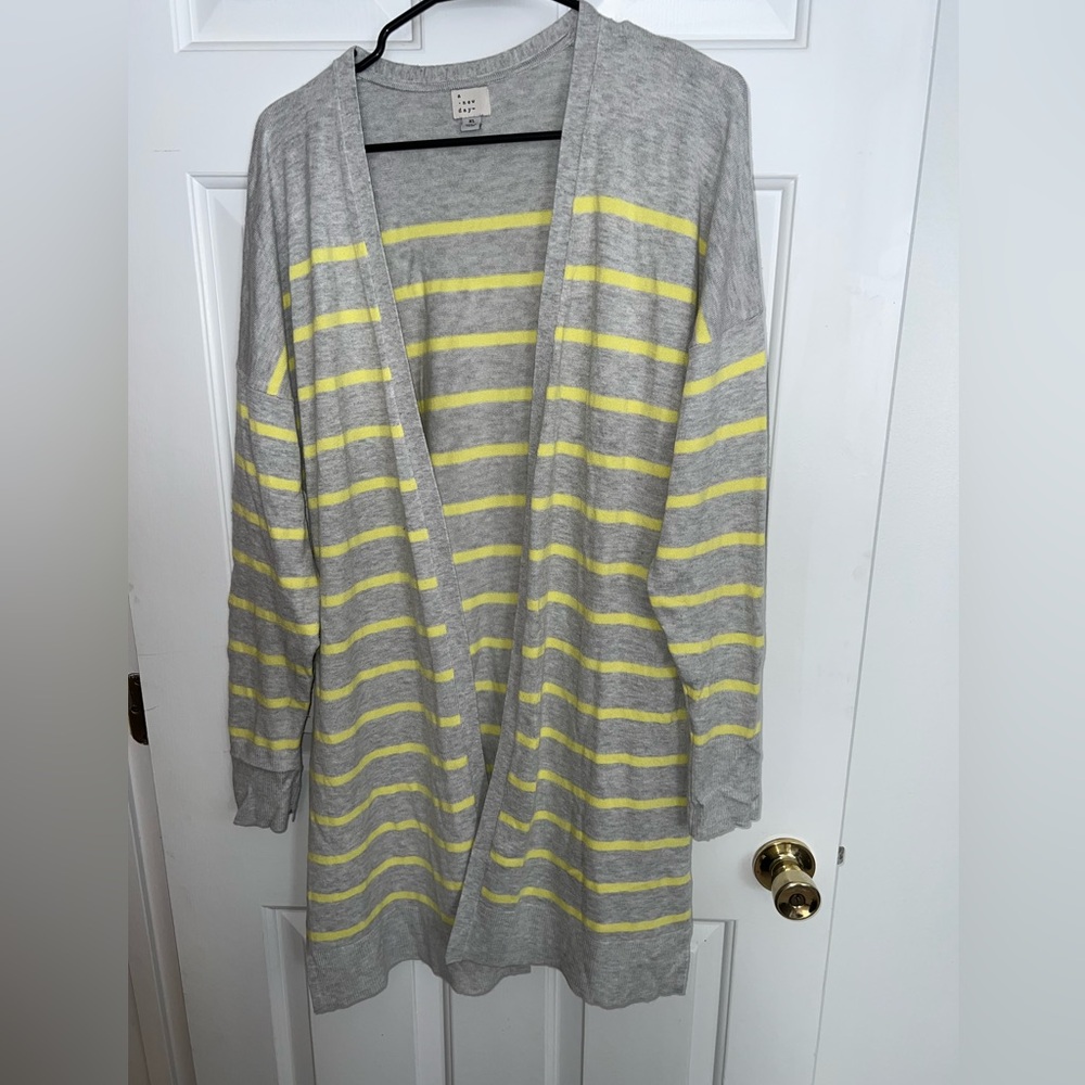 a new day Gray and Yellow Striped Cardigan